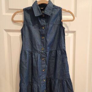 ROSIE HARLOW SLEEVELESS POINT COLLAR TIERED CHAMBRAY DRESS